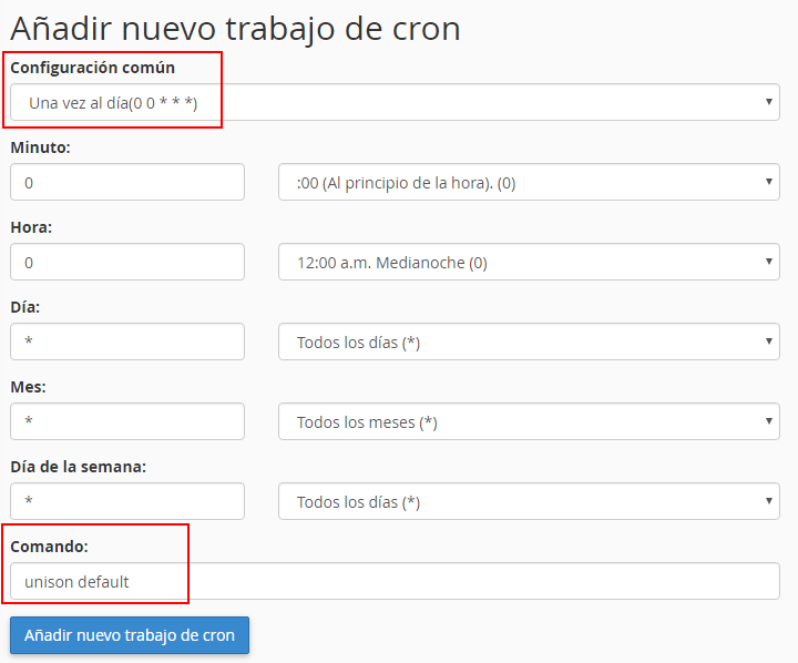Cron cPanel para Unison