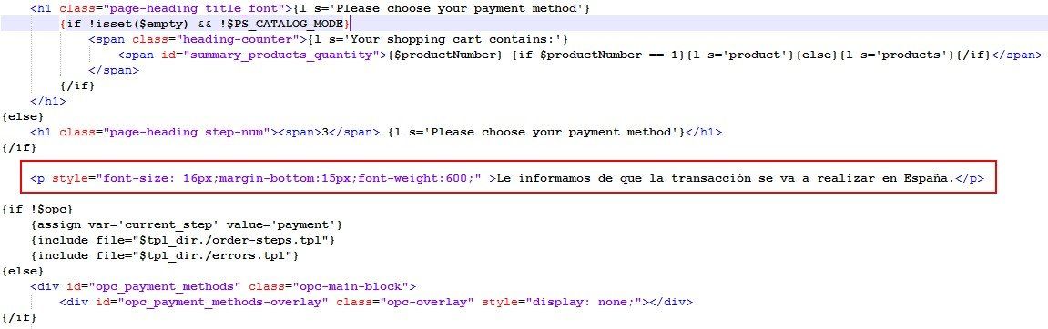 Normativa españa plantilla prestashop