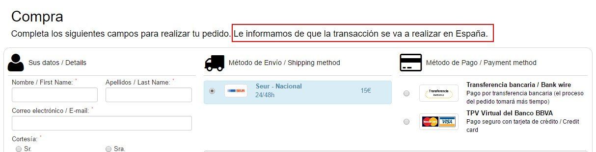 Resultado normativa españa one page checkout prestashop