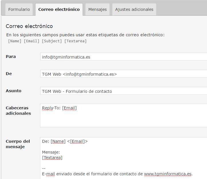Configuracion Contact Form 7