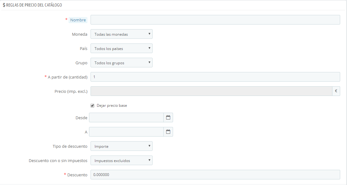 Configuracion promoción Prestashop