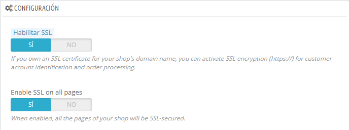 Activar SSL Prestashop