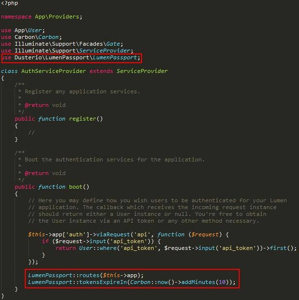 Lumen - Modificar AuthServiceProvider