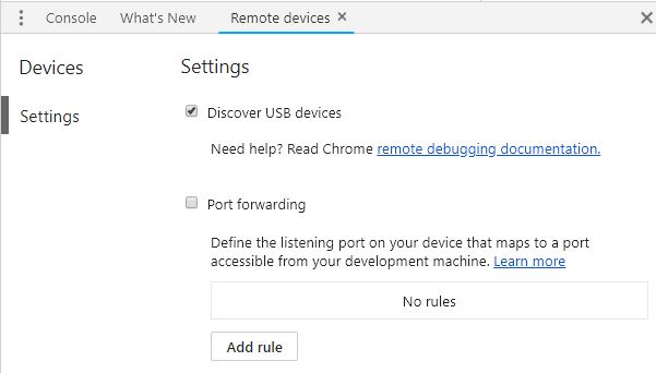 Checkbox habilitar depuración remota Google Chrome