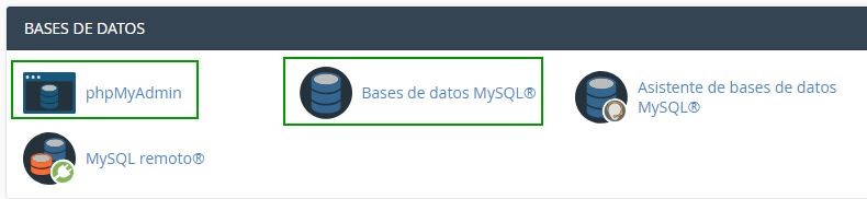 cpanel base de datos