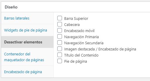 Desactivar elementos generatepress