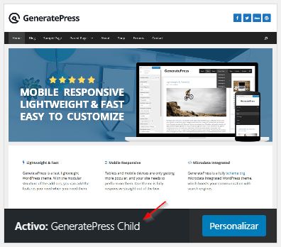 Instalar child theme generatepress