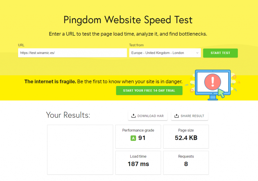 Pingdom wordpress por defecto