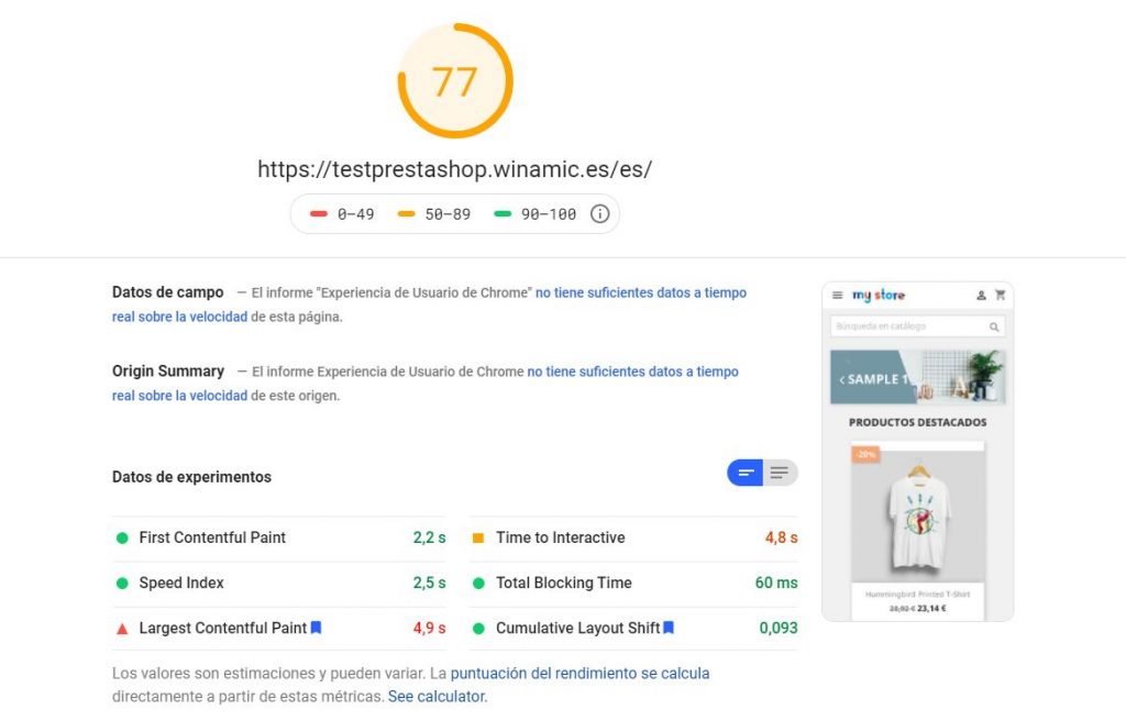 PageSpeed prestashop optimizado