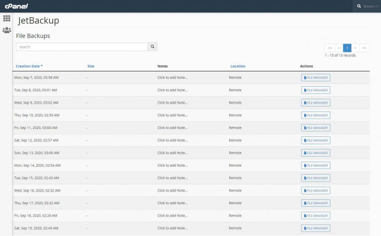 Panel copias de seguridad