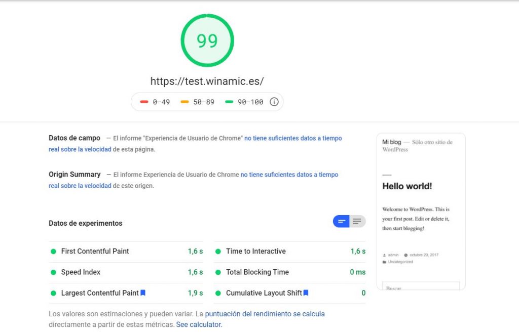 PageSpeed wordpress optimizado