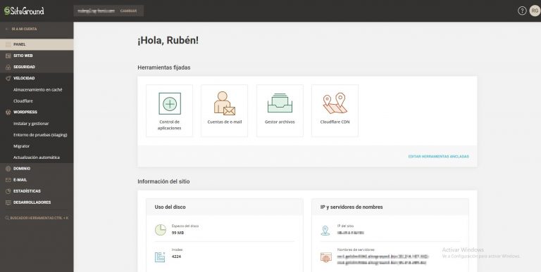 Panel gestión siteground