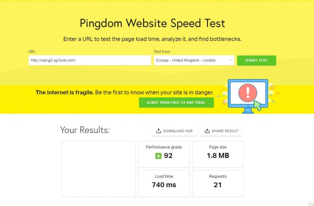 Pingdom tools prestashop optimizado - siteground