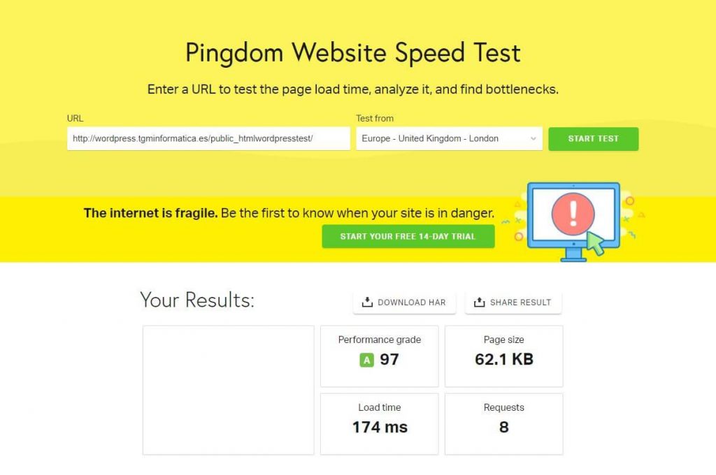 Pingdom tools wordpress optimizado - webempresa