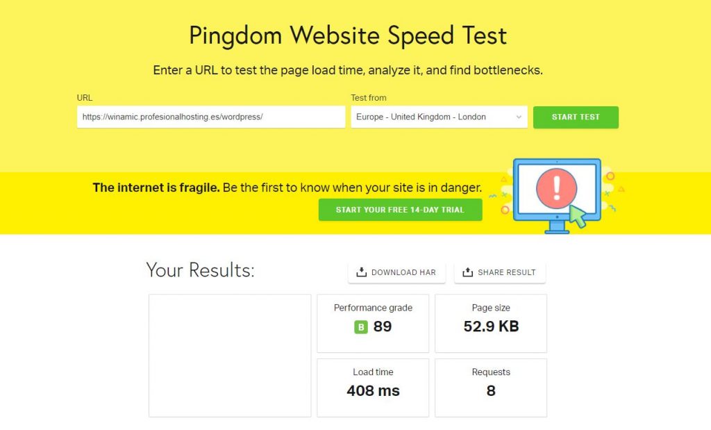 Profesional hosting wordpress por defecto