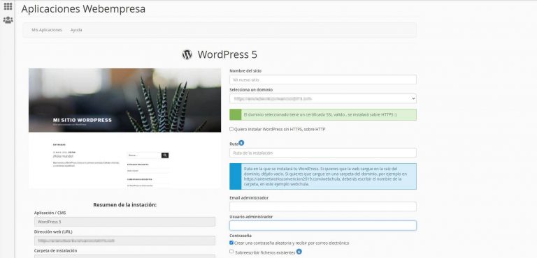 Instalación wordpress webempresa
