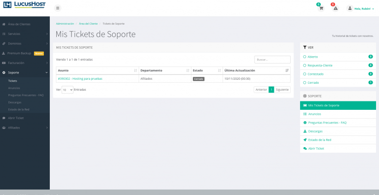 Lucushost Panel Tickets Soporte